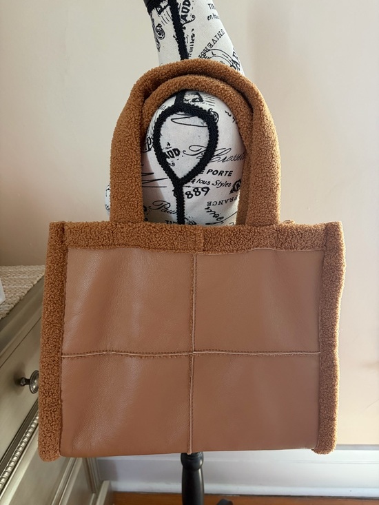 Handbags - Unbranded Cognac Faux Leather Sherpa Tote Bag Shoulder Bag